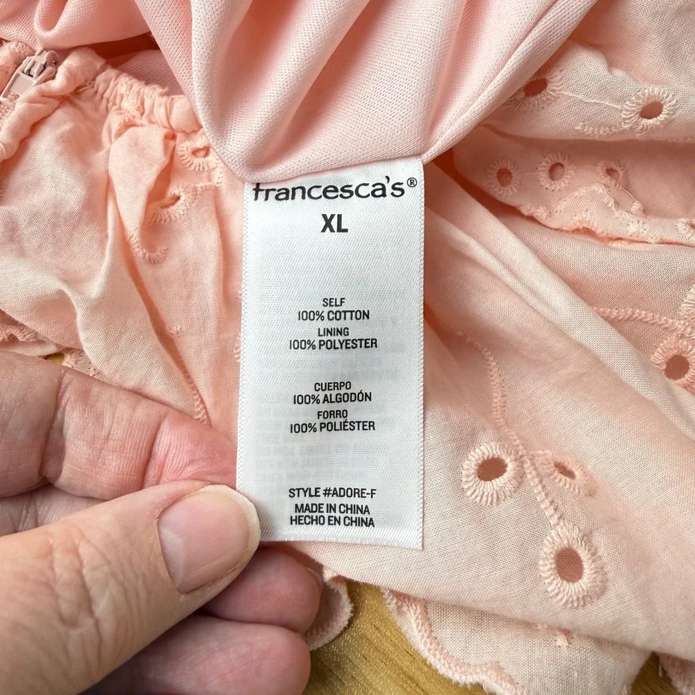 Audrey Parks Francescas Pink Eyelet Dress XL Open Back Cottagecore Garden‎ Party